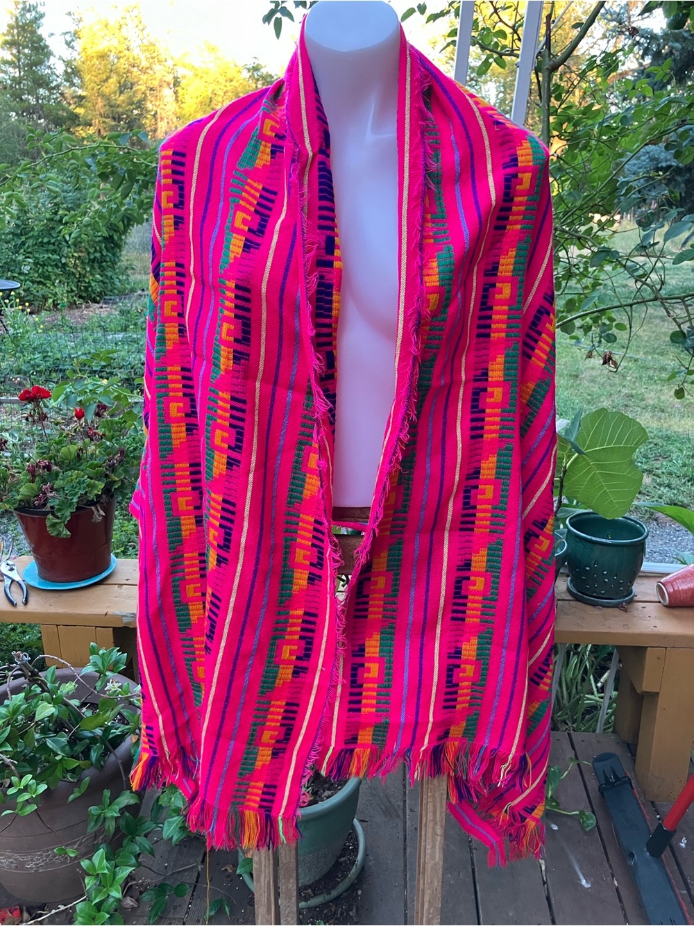 Hand woven shawl or blanket 74” x 31” machine loomed